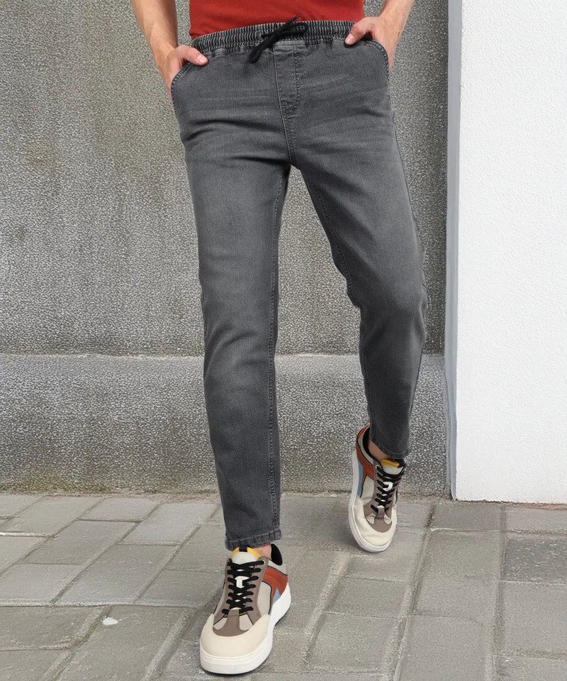 Urbano Fashion Men's Grey Regular Fit Washed Jogger Jeans Stretchable